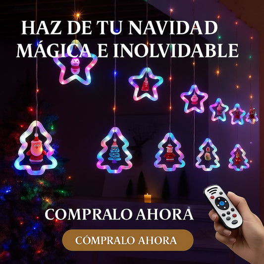 Luces Cortina Navideña. Estrella y Arbol